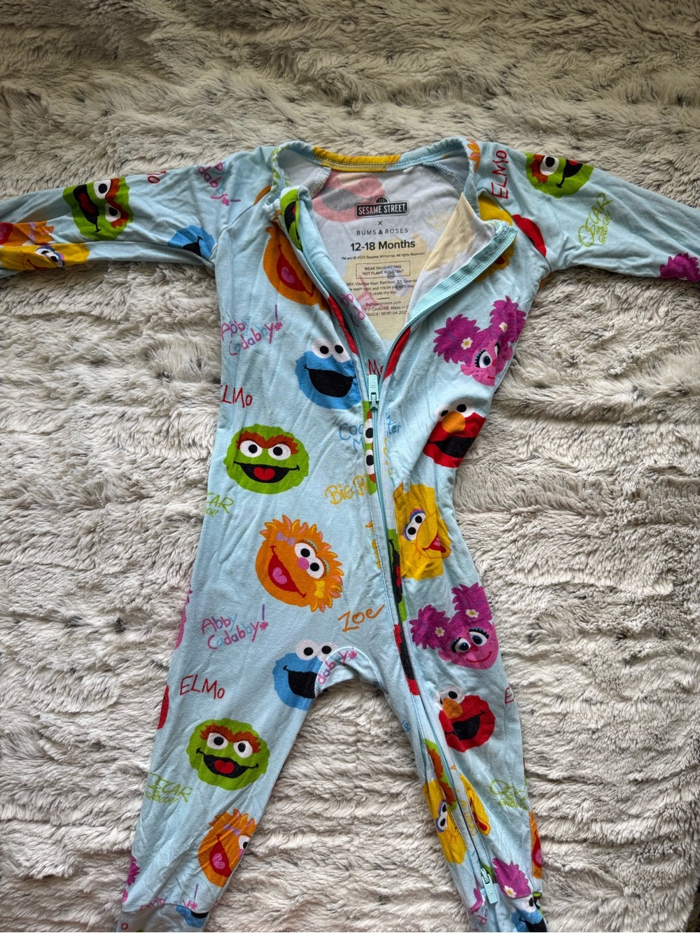 Sesame Street Light Blue Character Zip One-Piece for Kids